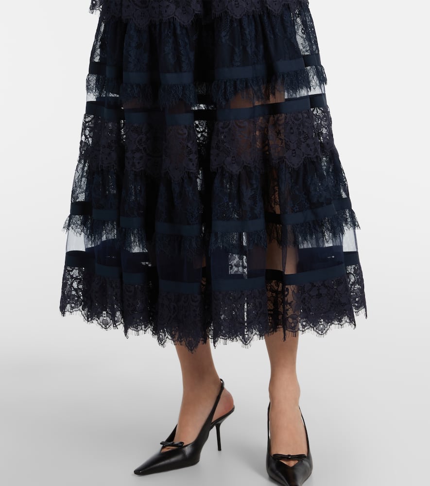 Elie Saab Tie-neck Lace Midi Dress In Blue