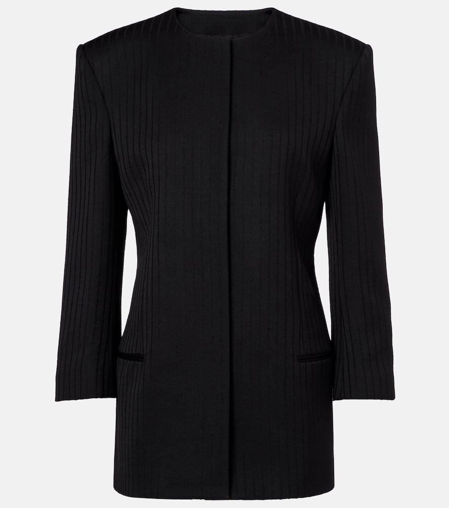 Calvin Klein Ribbed-knit Wool Blazer In Black