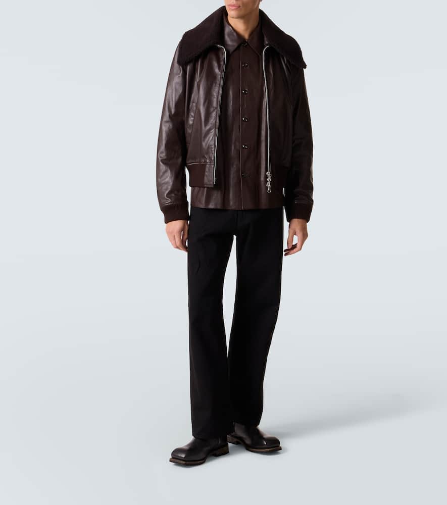Our Legacy Pharos Wool-blend Trimmed Leather Bomber Jacket In Animal Print