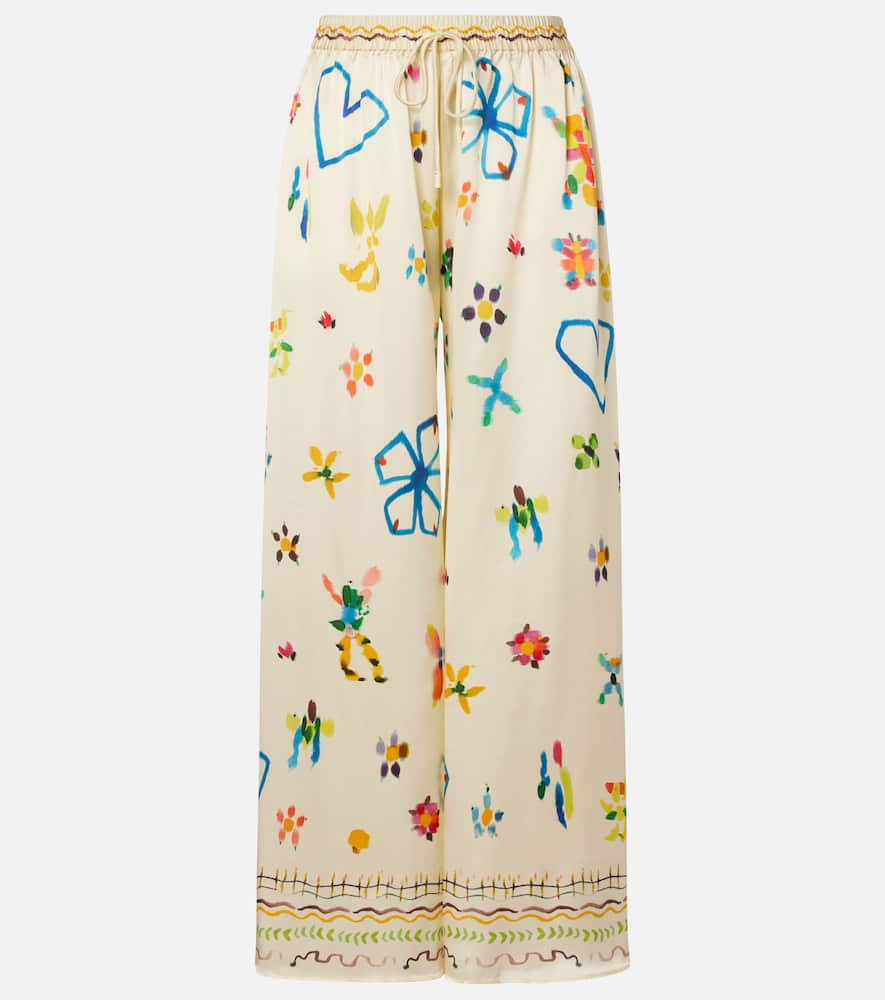 Alemais Sidi Floral Silk Palazzo Pants In White