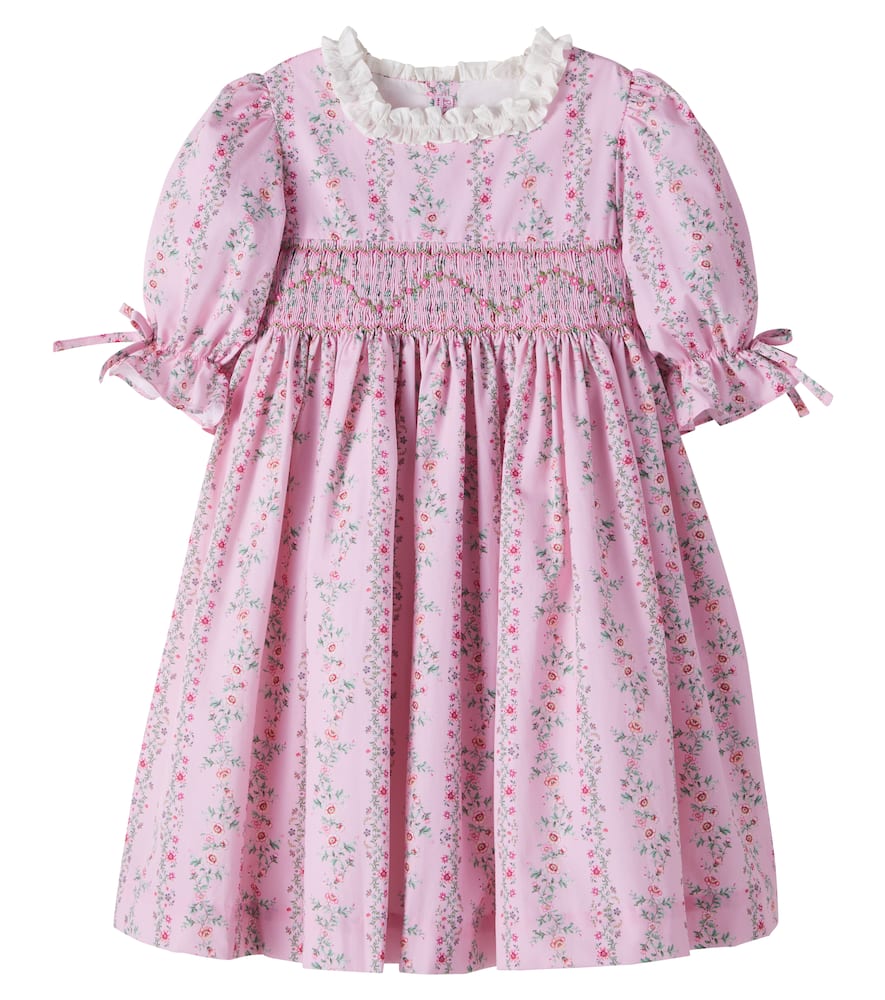 La Coqueta Kids' Penelope Floral Smocked Cotton Dress In Pink