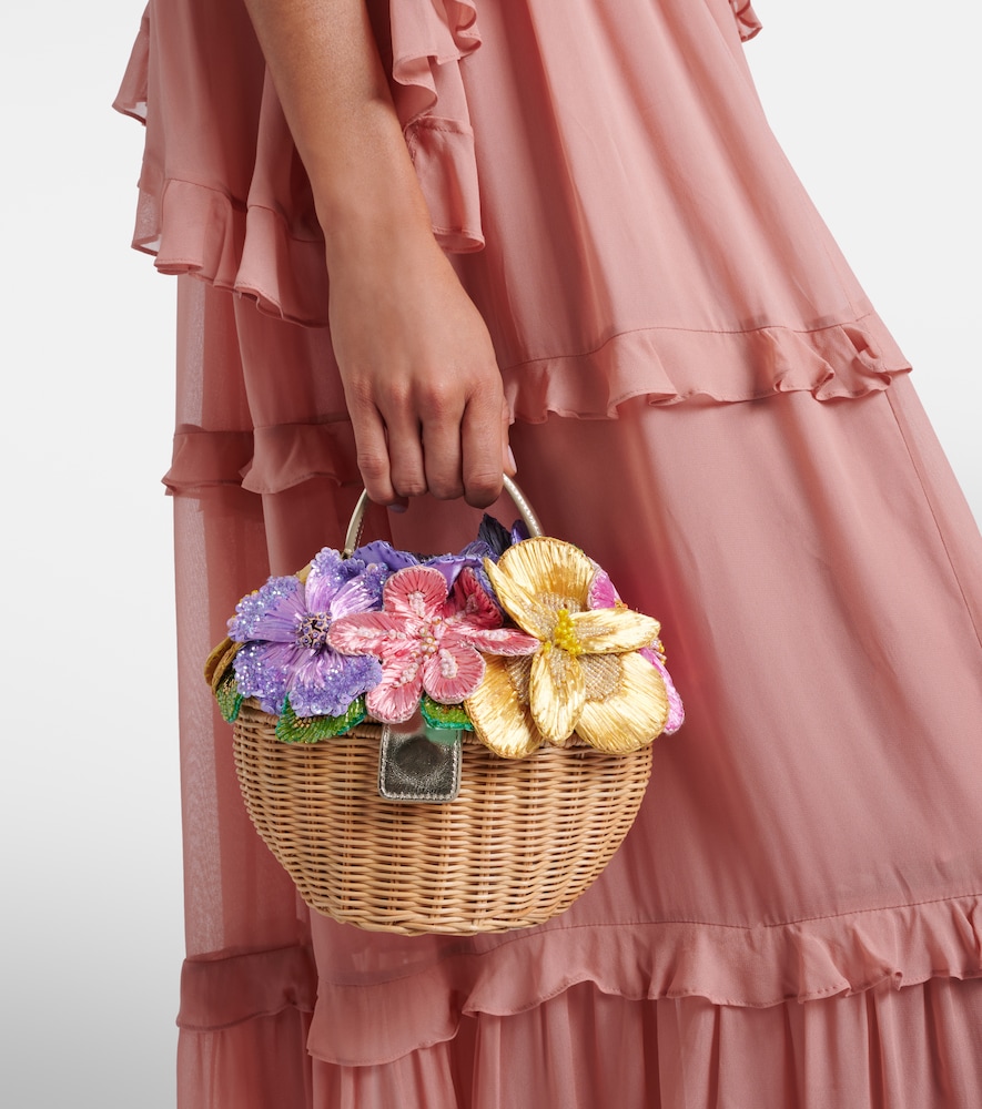 Judith Leiber Couture Dorothy floral-appliqué wicker top-handle bag