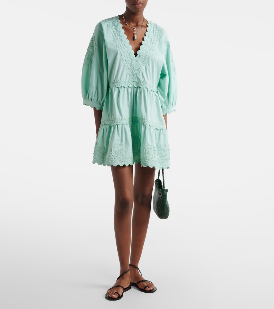 Juliet Dunn Embroidered scalloped cotton poplin minidress