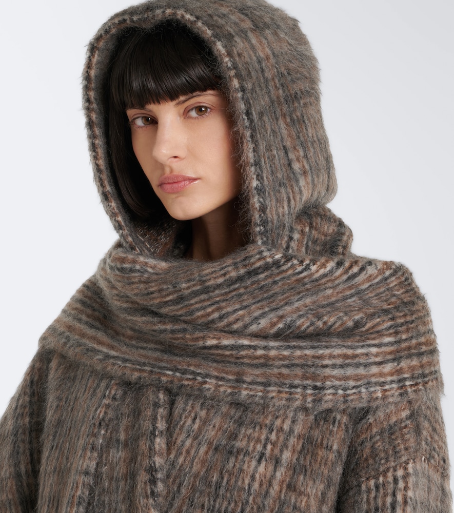 Checked Scarf-Detail Mohair-Blend Wrap Coat