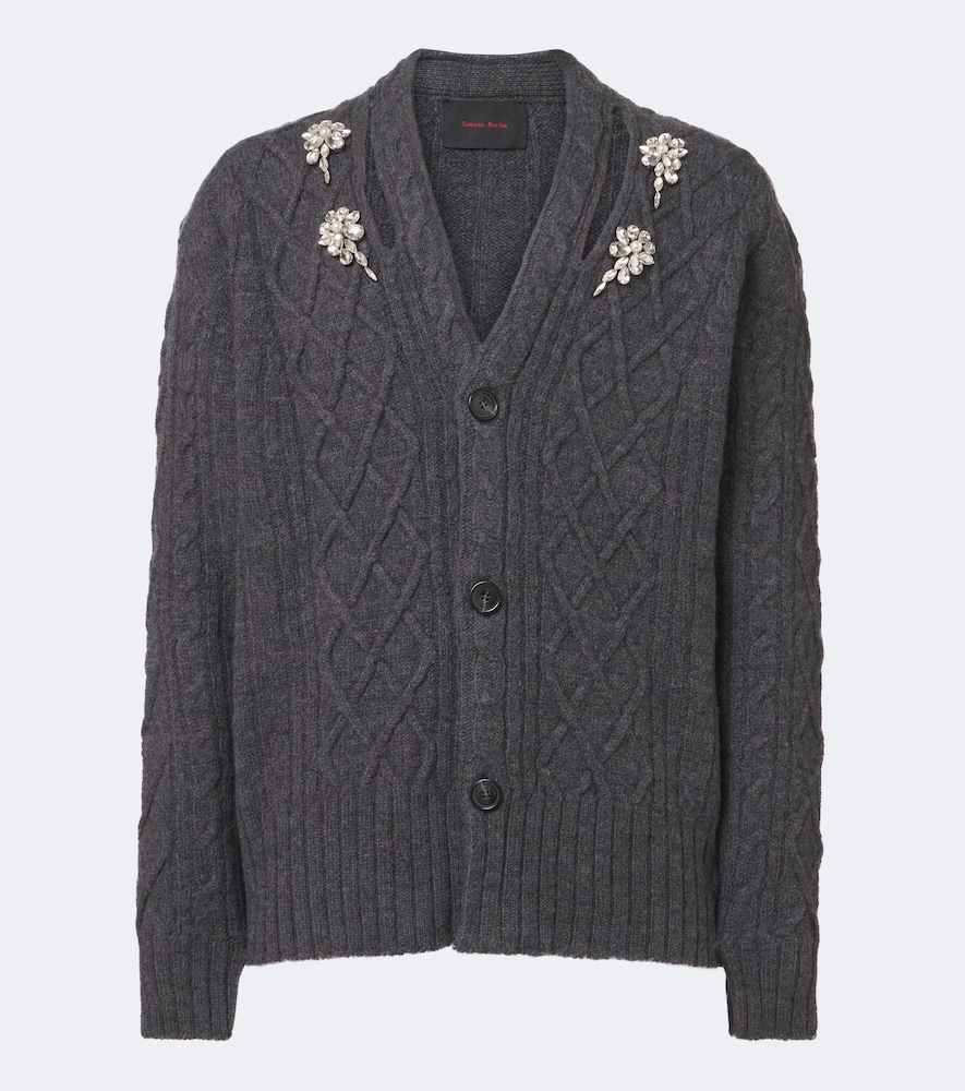 Cable-Knit Embellished Virgin Cardigan