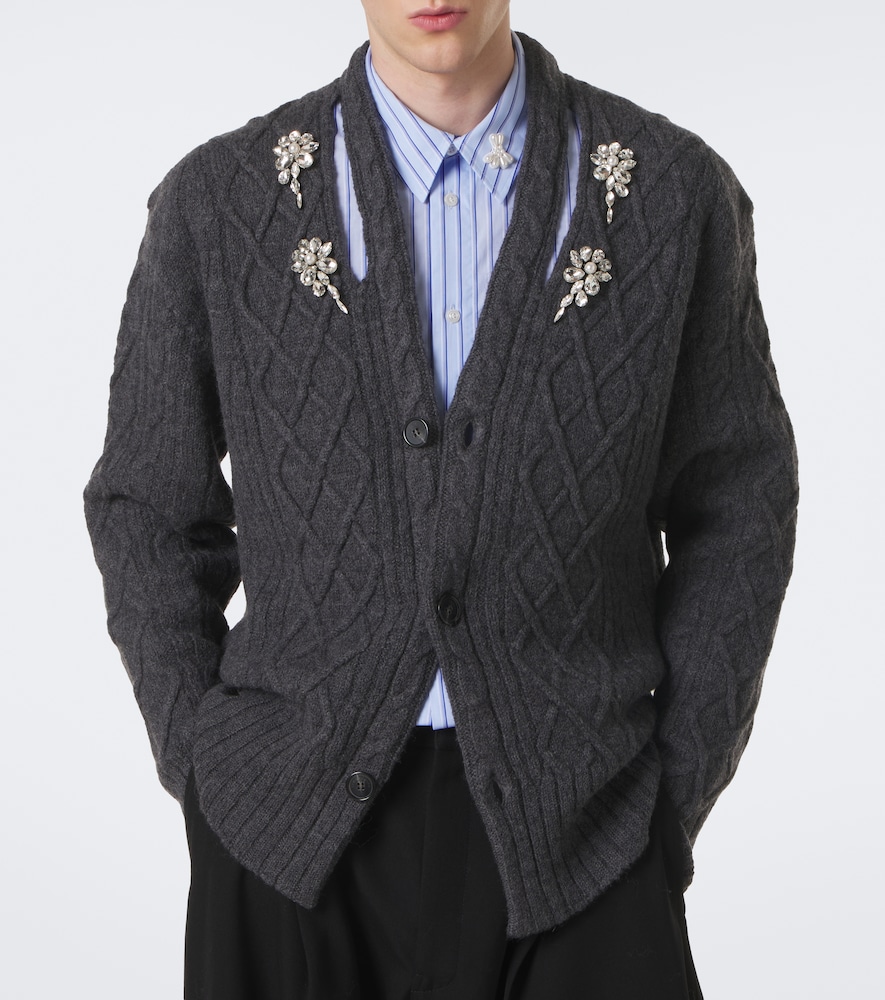 Cable-Knit Embellished Virgin Cardigan