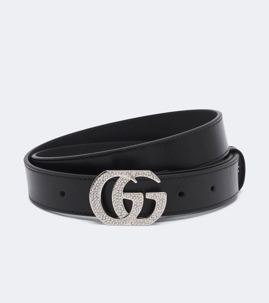 Gürtel Double G aus Leder mit Kristallen