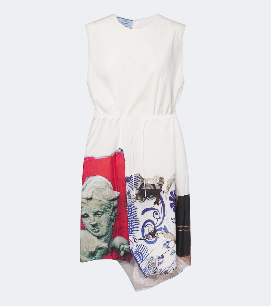Prada Printed Cotton-blend Midi Dress In White