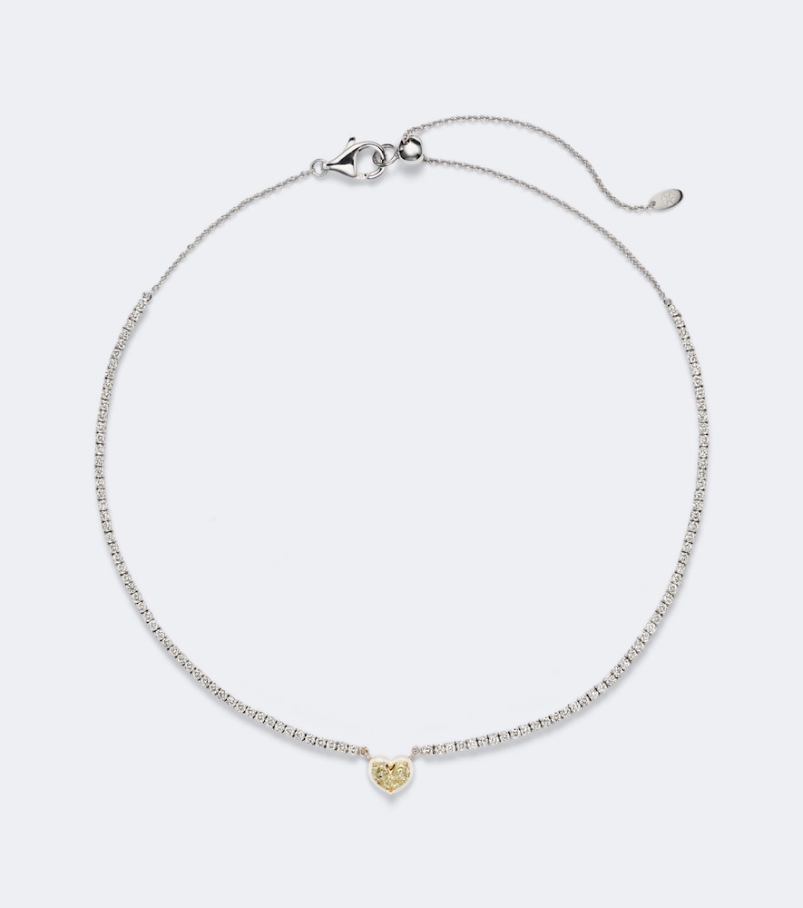 Kamyen Twin Heart 18kt White Gold Choker With Diamonds In Gray