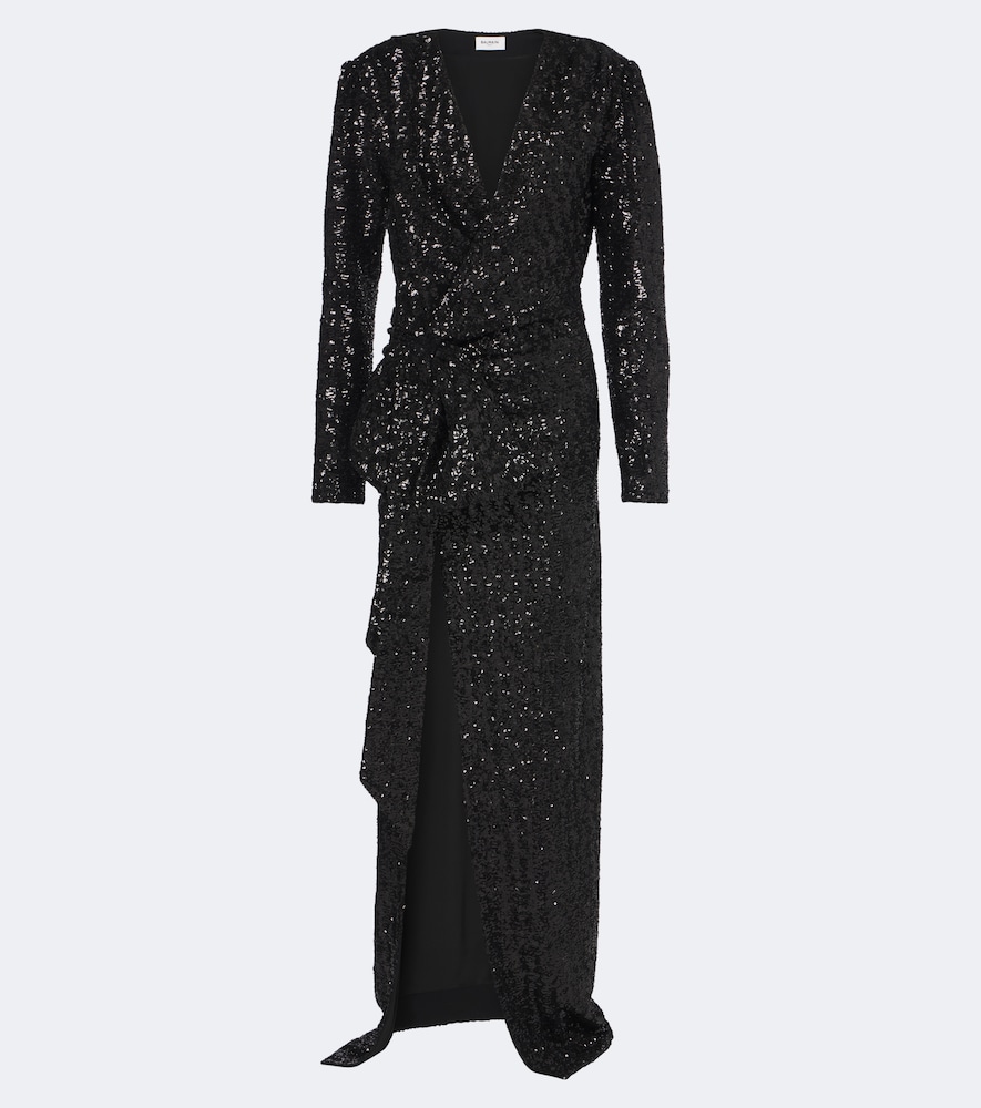 Balmain Bow-detail Sequined Gown In Black
