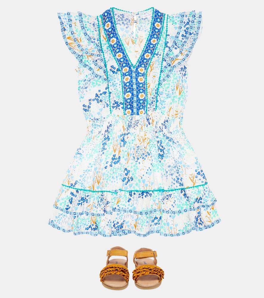 Poupette St Barth Camila Floral Dress In White Blue Tulipe
