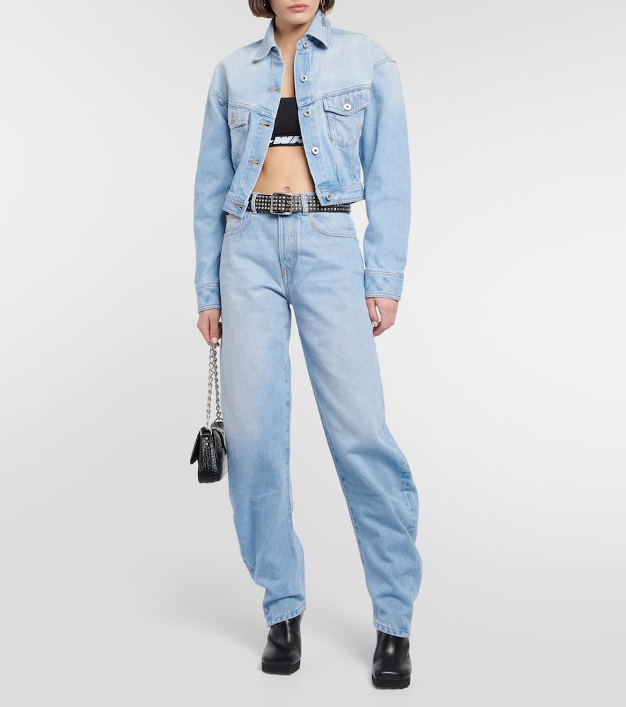 Shop Off-white Toybox Cropped Denim Jacket In Light Blue