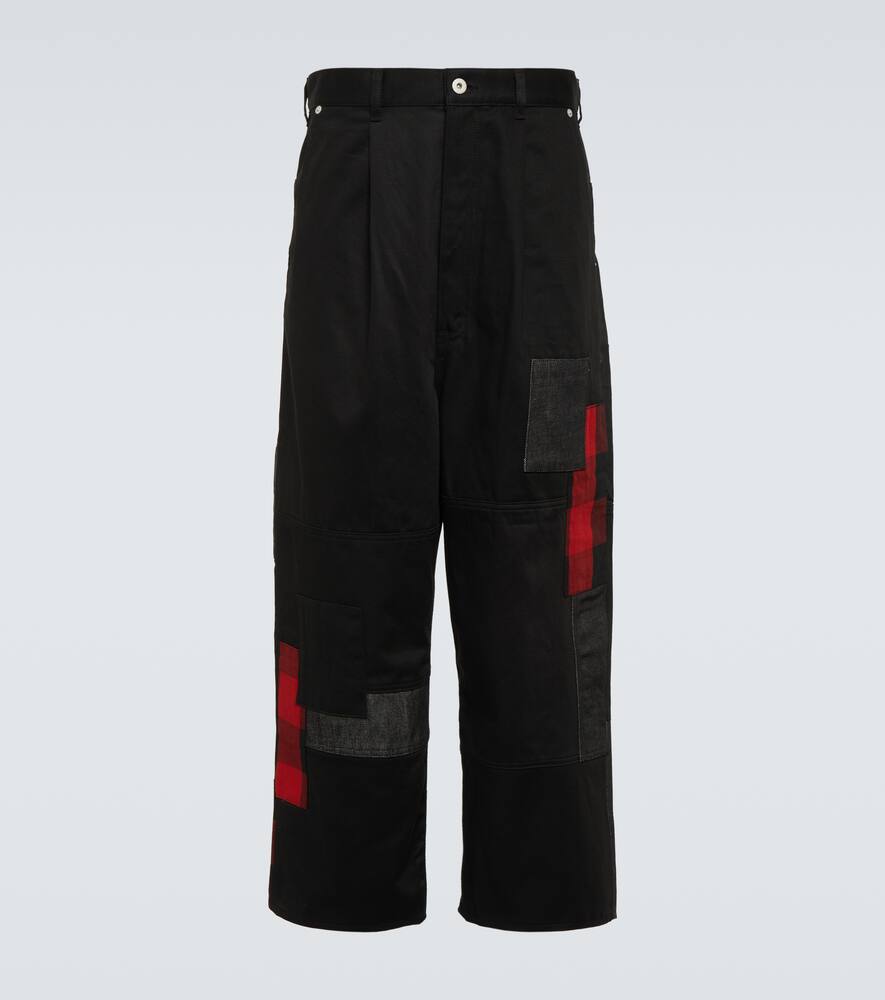 Comme Des Garçons Homme Deux Patchwork Cotton Cropped Pants In Black