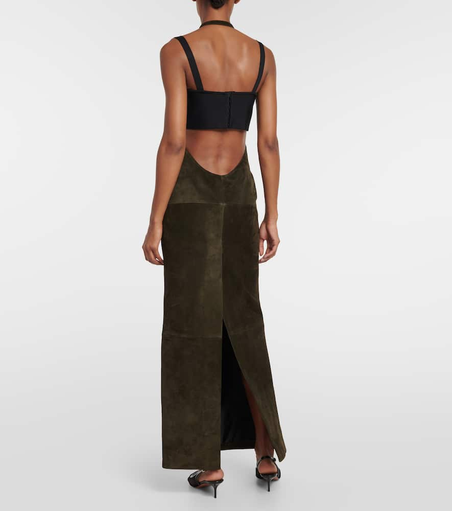 Shop Alaïa Suede Maxi Skirt In Green