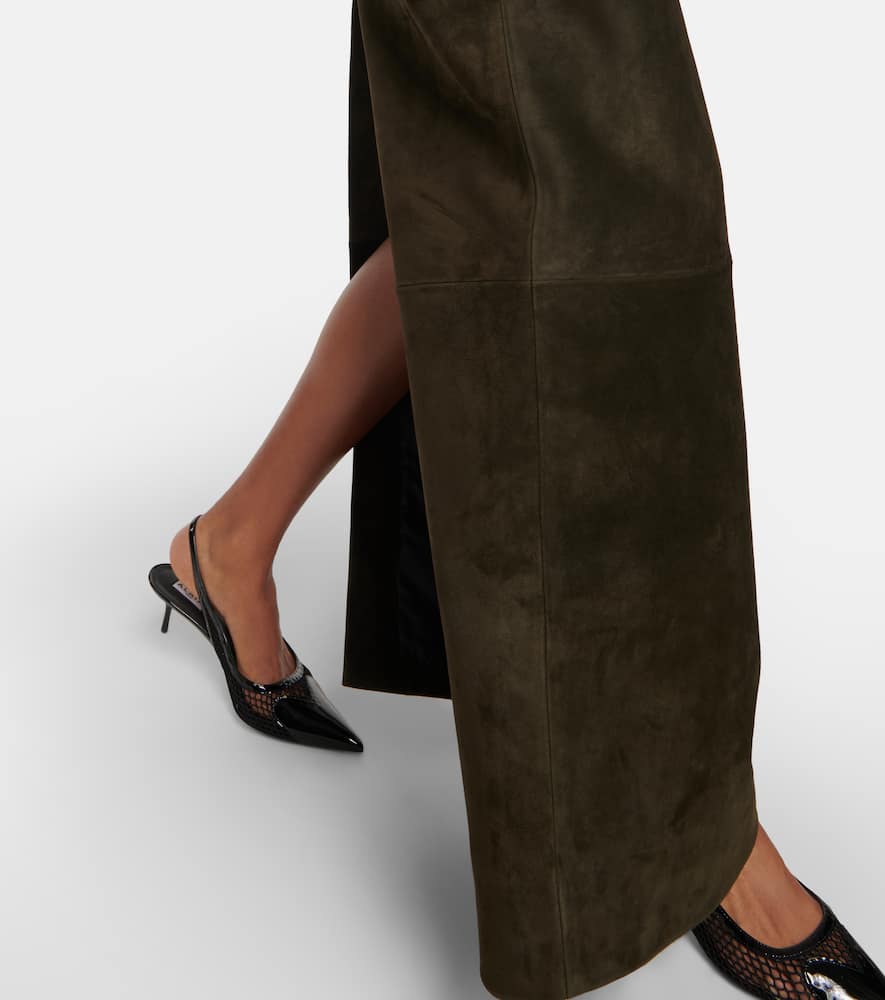 Shop Alaïa Suede Maxi Skirt In Green