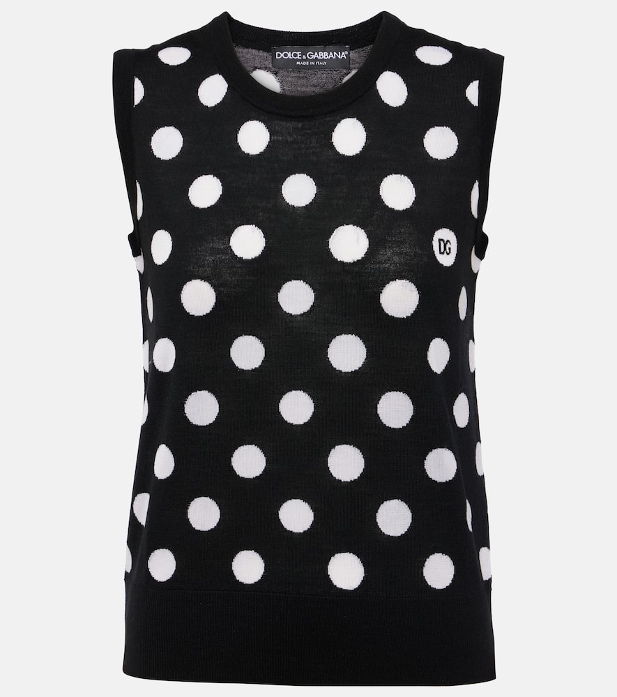 Polka-dot wool and silk tank top
