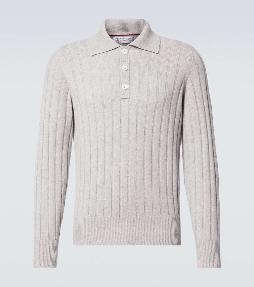 Ribbed-knit cashmere polo sweater