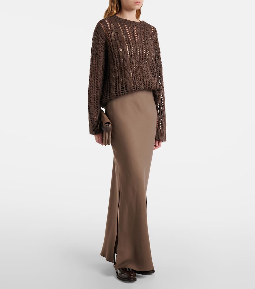 Brunello Cucinelli Tweed Maxi Skirt In Brown