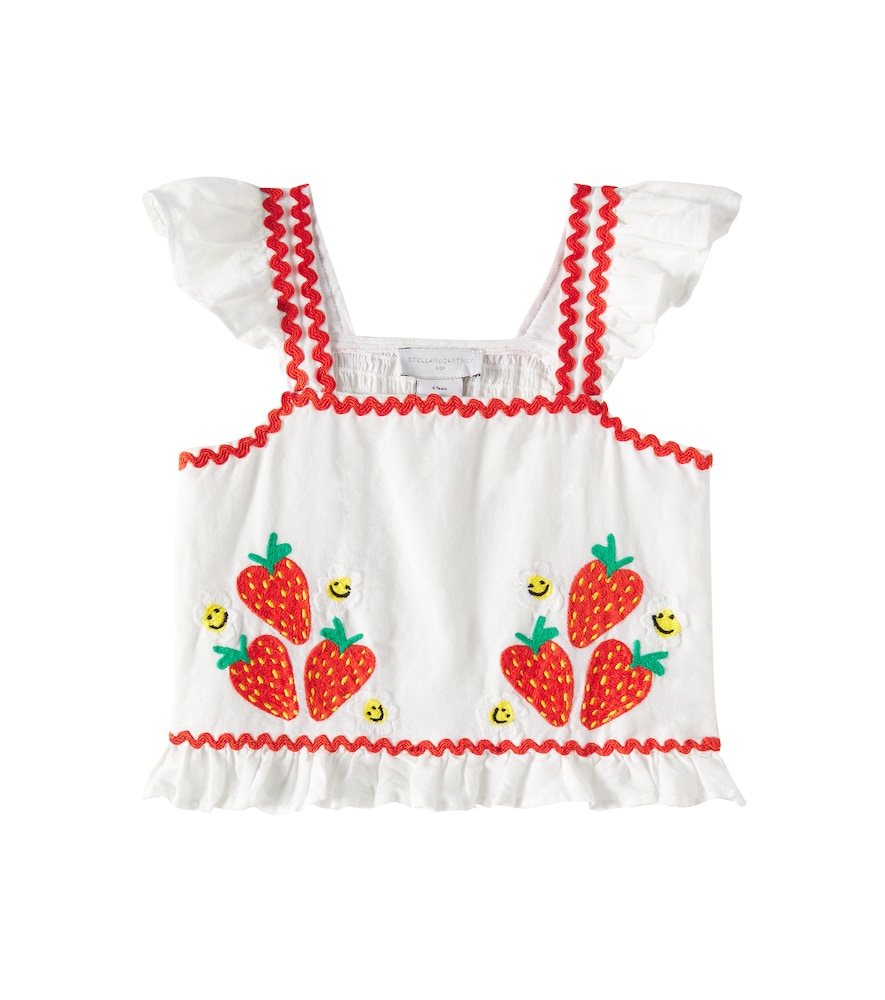 Stella McCartney Stella McCartney Kids Embroidered shirred cotton and linen shirt　ステラ マッカートニー キッズ 刺繍シャーリング コットン＆リネン シャツ