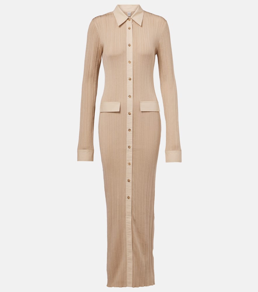 Ribbed-knit shirt dress