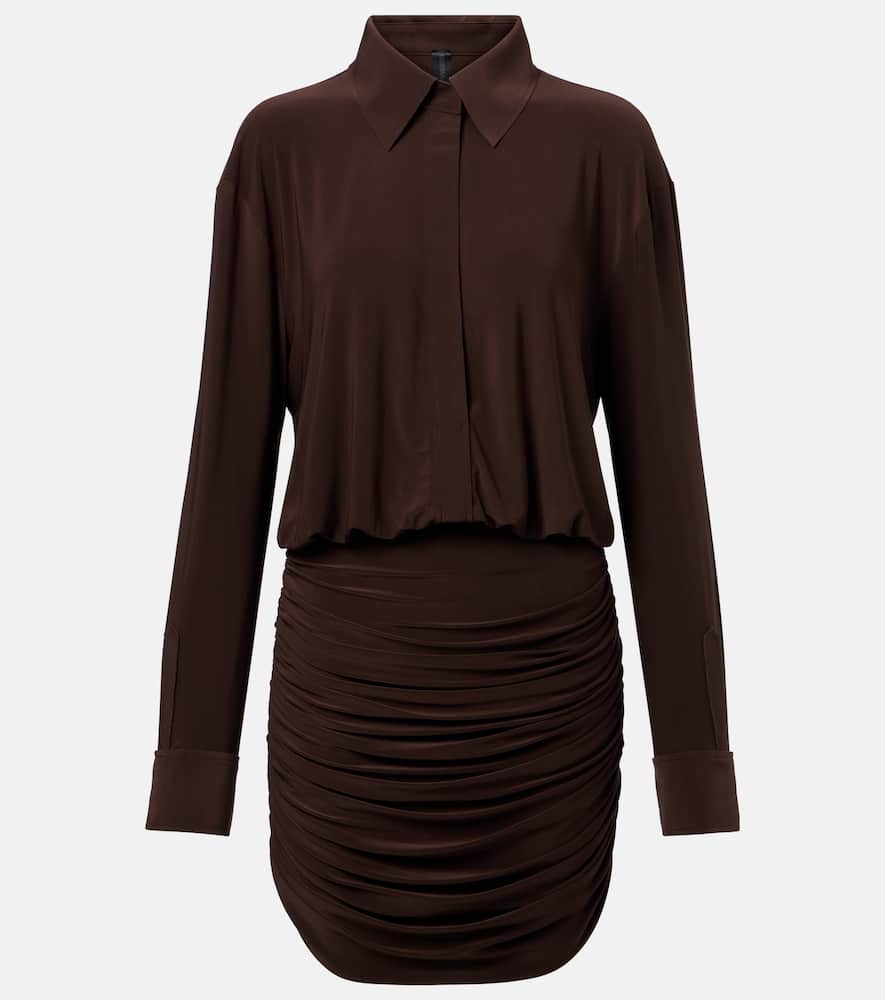Norma Kamali Ruched Shirt Dress In Brown