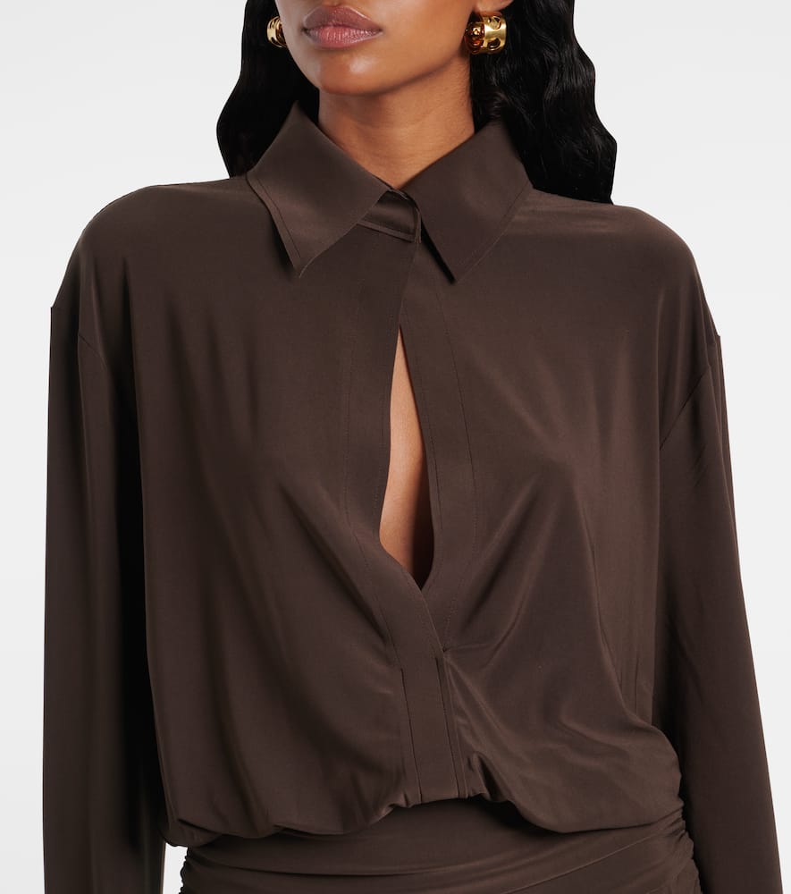 Norma Kamali Ruched Shirt Dress In Brown