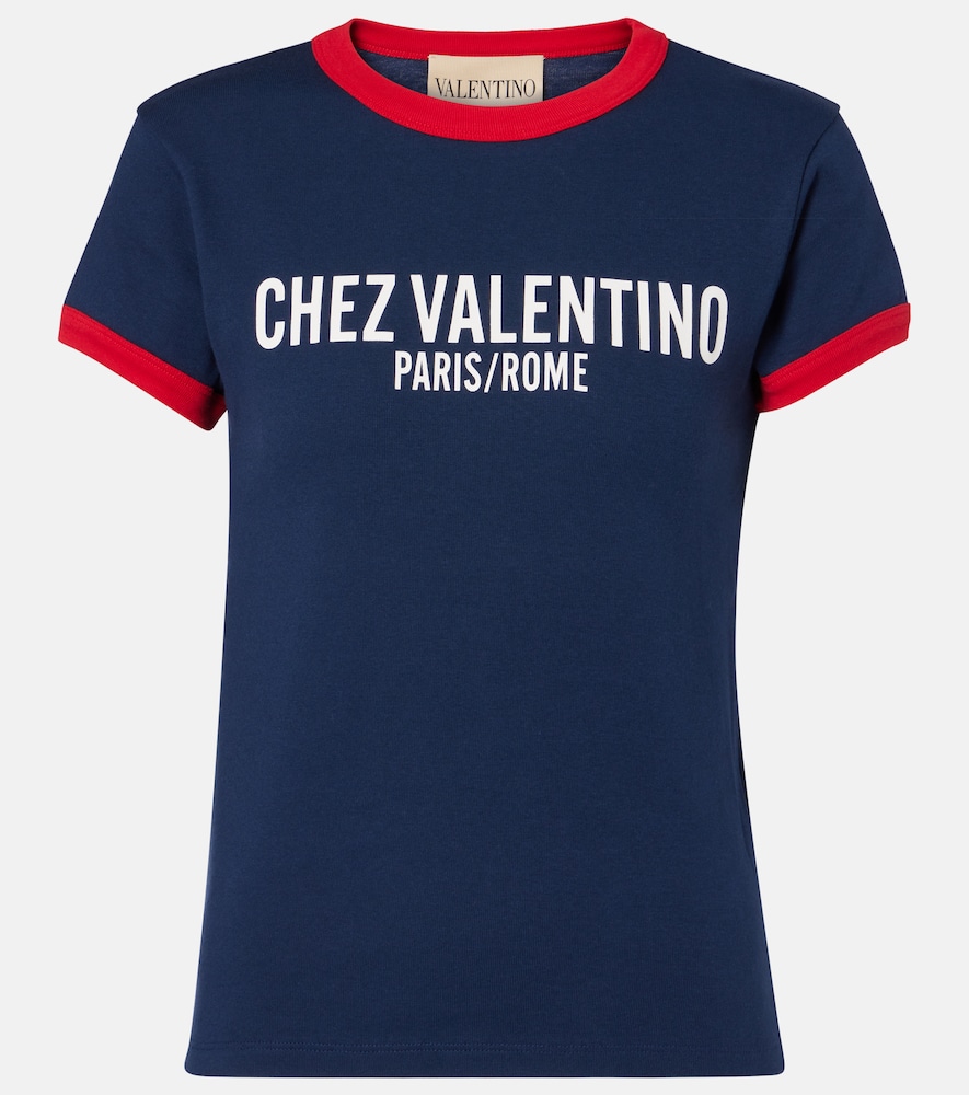 Valentino Women's Blue Chez Cotton Jersey T-Shirt Uk Size 10