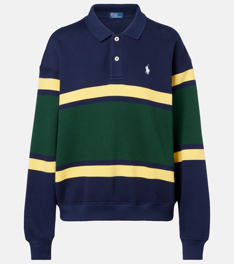 Polo Ralph Lauren Striped Cotton-blend Polo Shirt In Blue