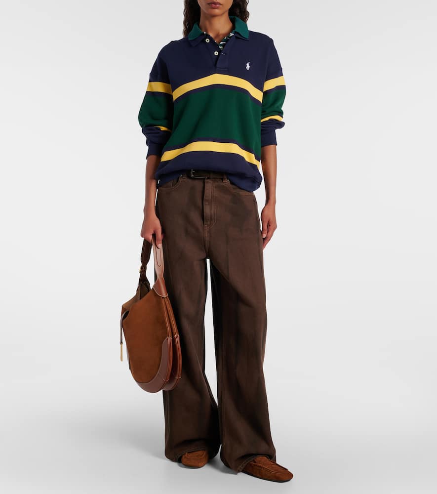 Polo Ralph Lauren Striped Cotton-blend Polo Shirt In Blue