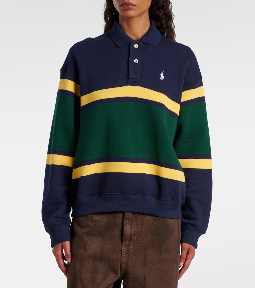 Polo Ralph Lauren Striped Cotton-blend Polo Shirt In Blue