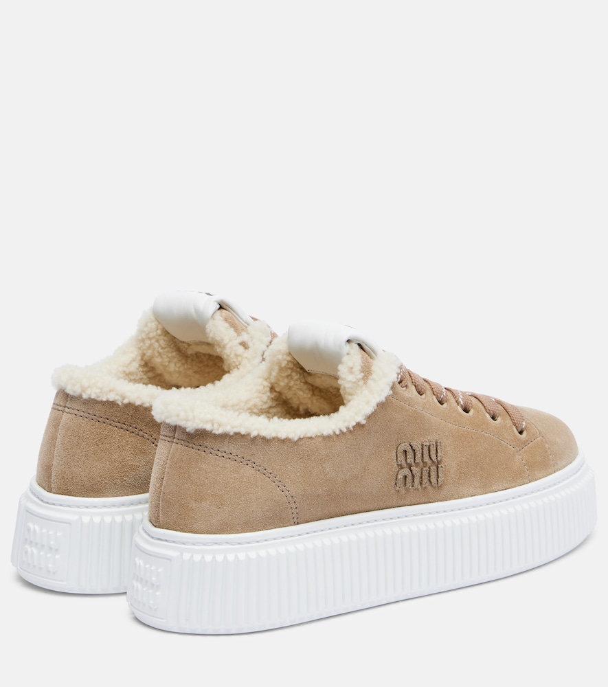  Miu Miu Miu Miu Shearling-lined Suede Platform Sneakers 
