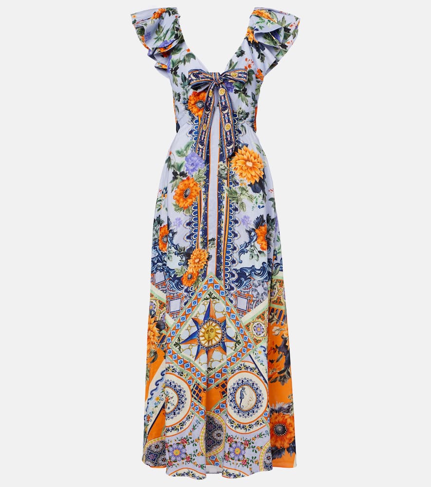 Printed linen and silk maxi dress