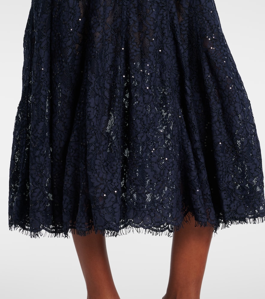 Self-portrait Navy Lace Midi Dress With Pearl And Crystal Embellished Collar In Blue