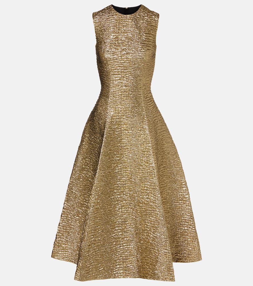 Emilia Wickstead Mara Metallic-effect Seersucker Midi Dress In Gold
