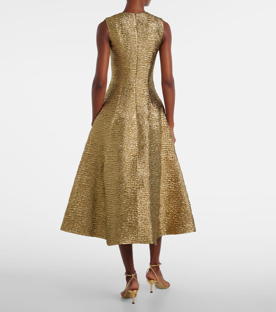 Emilia Wickstead Mara Metallic-effect Seersucker Midi Dress In Gold