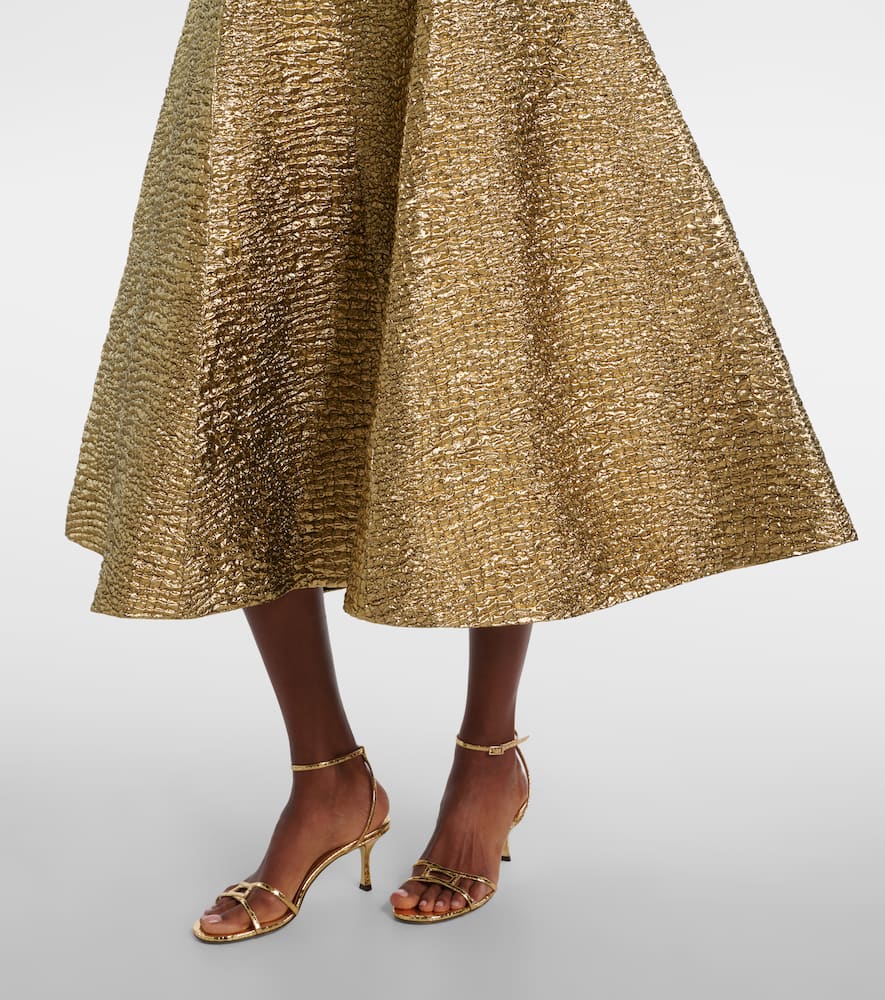 Emilia Wickstead Mara Metallic-effect Seersucker Midi Dress In Gold