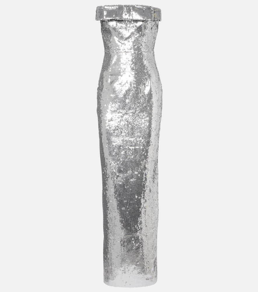 The New Arrivals Ilkyaz Ozel Sisu Bow-detail Sequined Gown In Silver