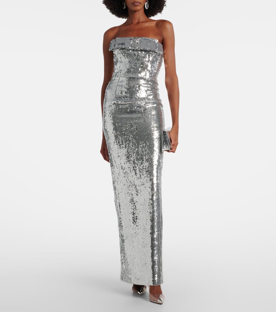 The New Arrivals Ilkyaz Ozel Sisu Bow-detail Sequined Gown In Silver