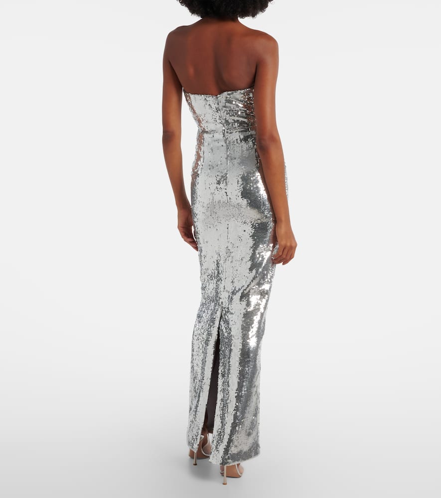 The New Arrivals Ilkyaz Ozel Sisu Bow-detail Sequined Gown In Silver