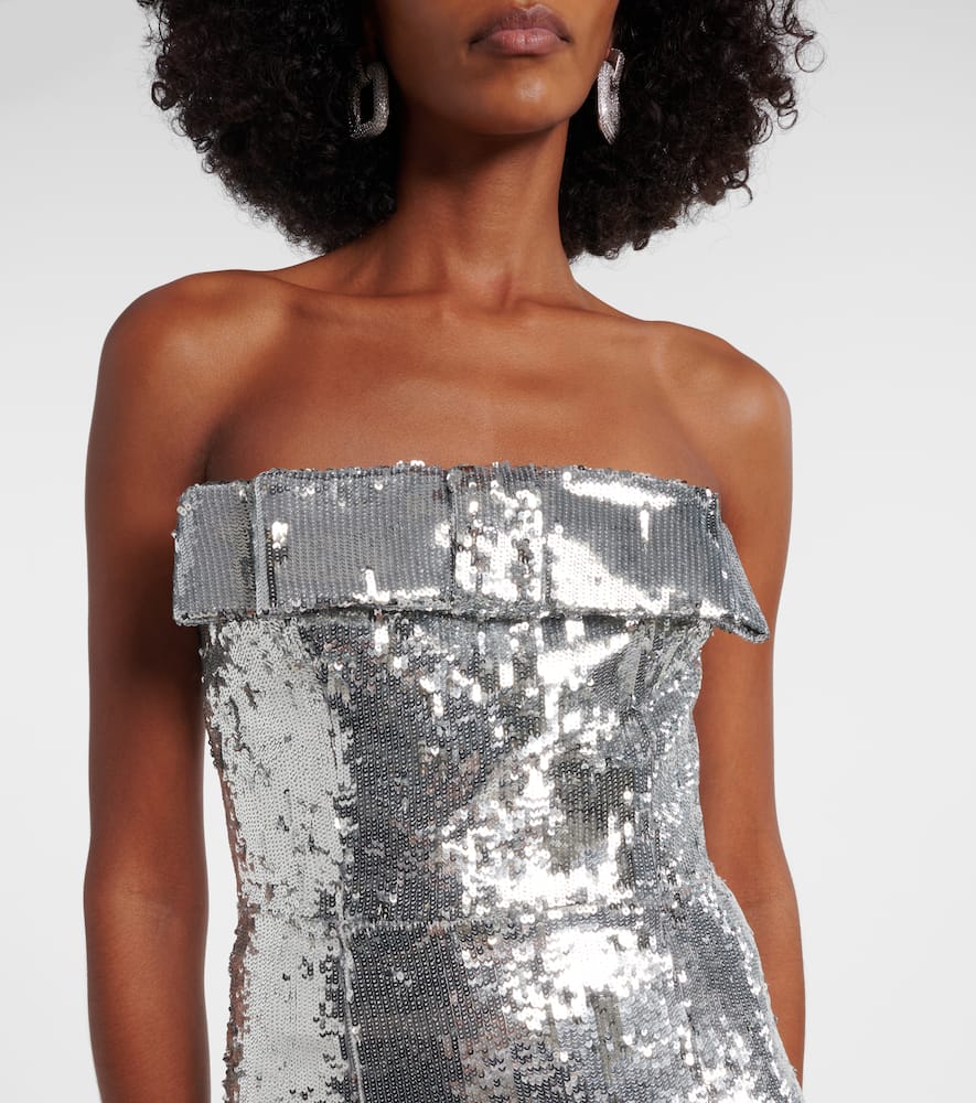 The New Arrivals Ilkyaz Ozel Sisu Bow-detail Sequined Gown In Silver