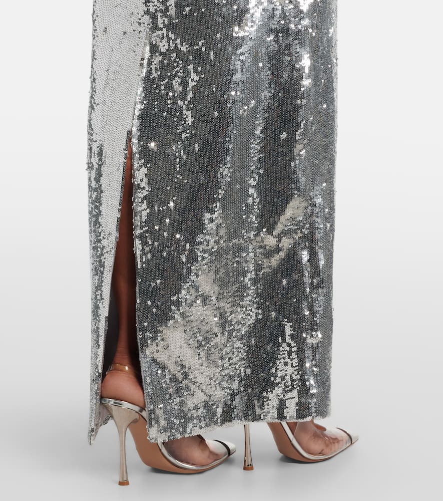 The New Arrivals Ilkyaz Ozel Sisu Bow-detail Sequined Gown In Silver