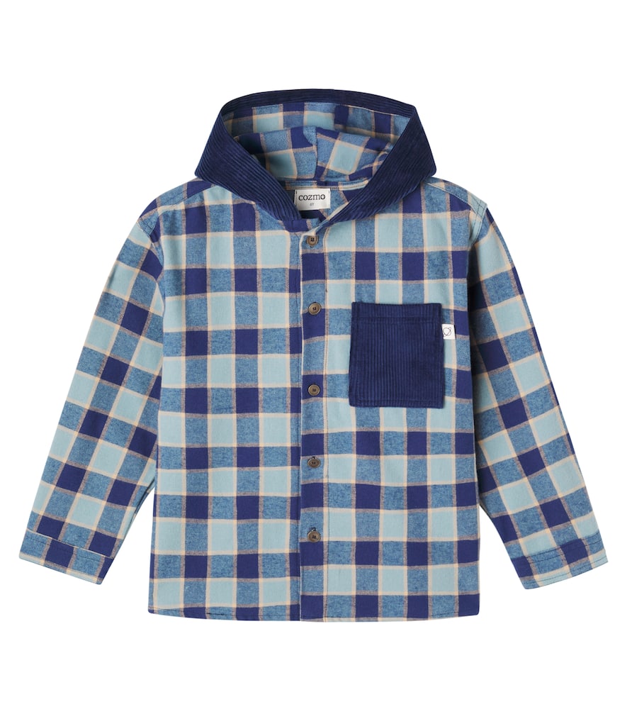 Cozmo Faro Checked Hooded Cotton Flannel Shirt In Blue