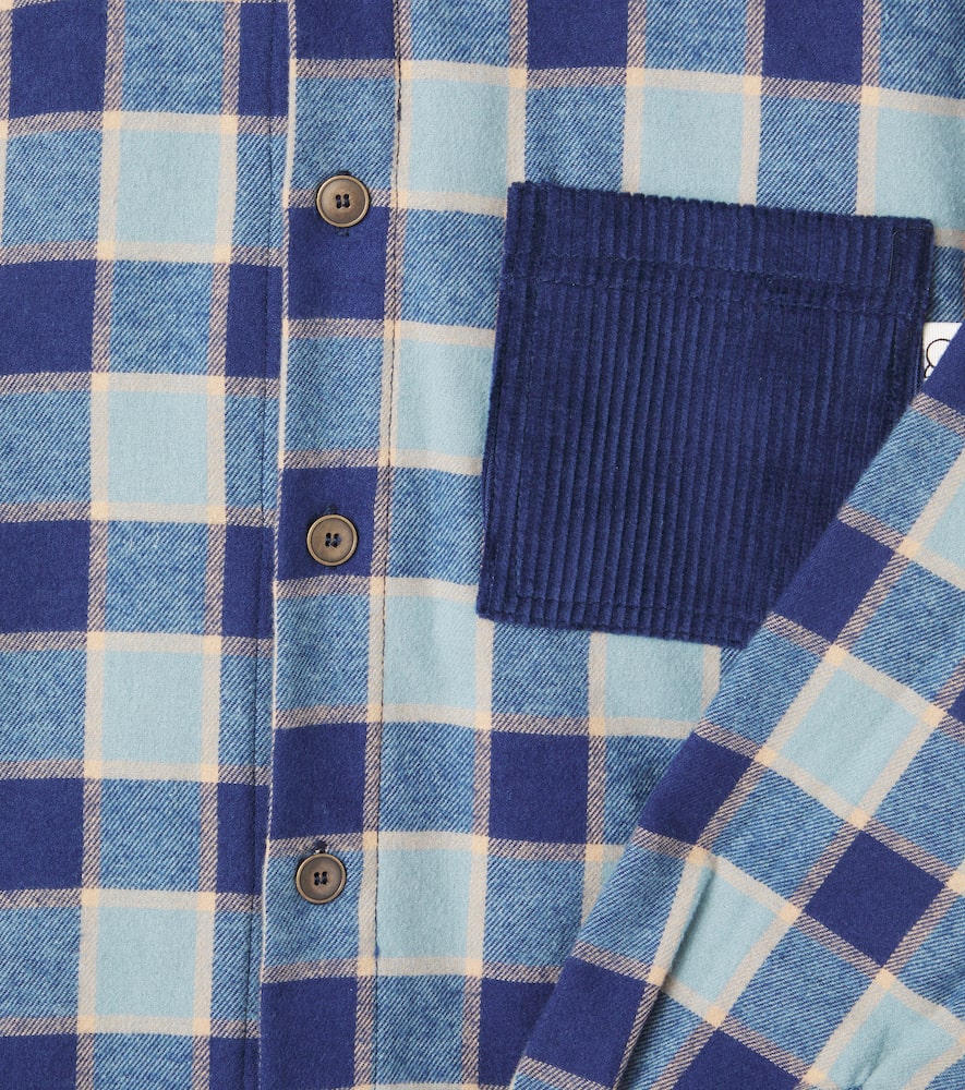 Cozmo Faro Checked Hooded Cotton Flannel Shirt In Blue