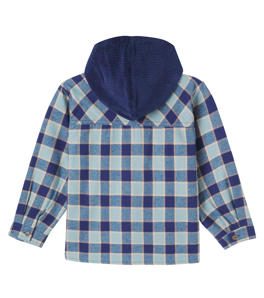 Cozmo Faro Checked Hooded Cotton Flannel Shirt In Blue