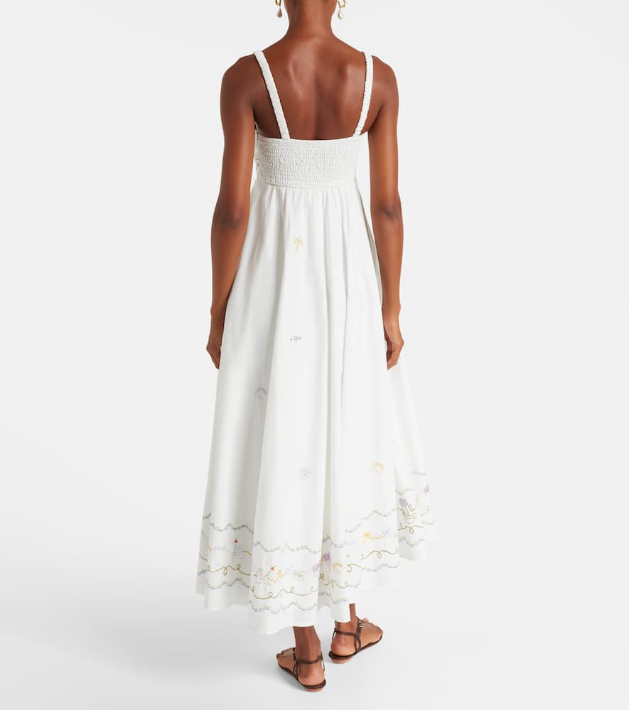 Alemais Giulia Shirred Embroidered Organic Cotton-poplin Maxi Dress In White
