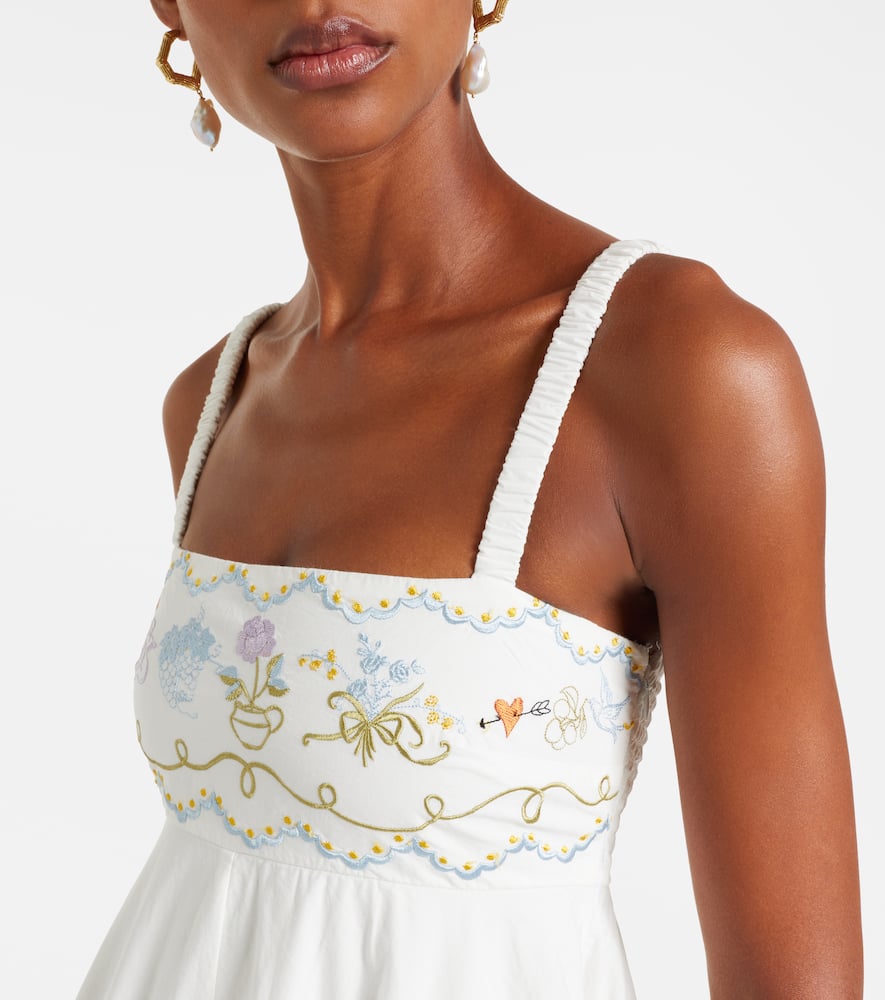 Alemais Giulia Shirred Embroidered Organic Cotton-poplin Maxi Dress In White