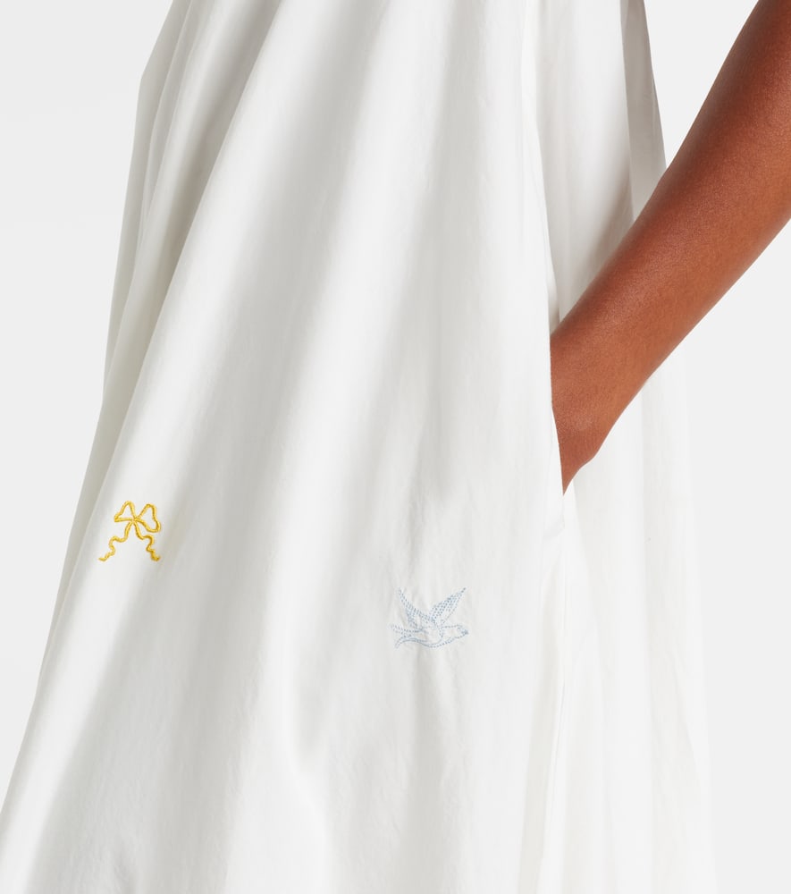 Alemais Giulia Shirred Embroidered Organic Cotton-poplin Maxi Dress In White