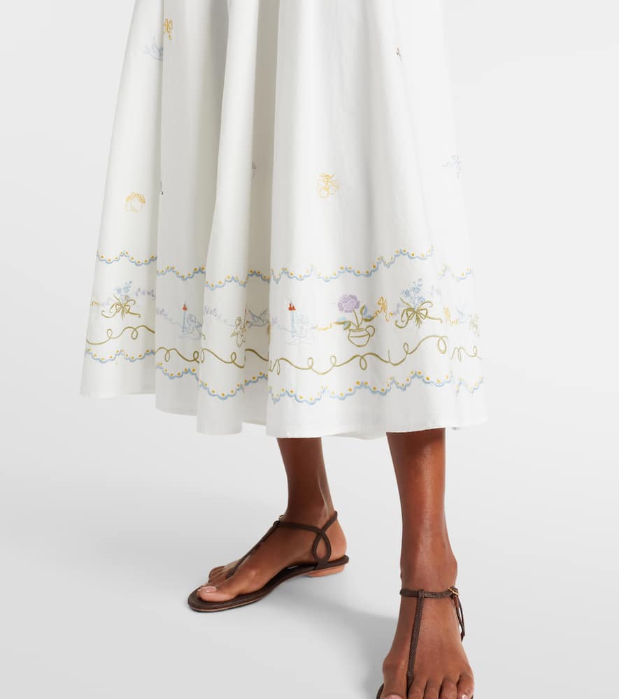 Alemais Giulia Shirred Embroidered Organic Cotton-poplin Maxi Dress In White