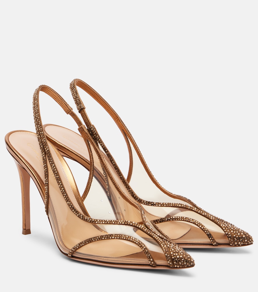 Gianvito Rossi Diana 95 leather-trimmed PU slingback pumps