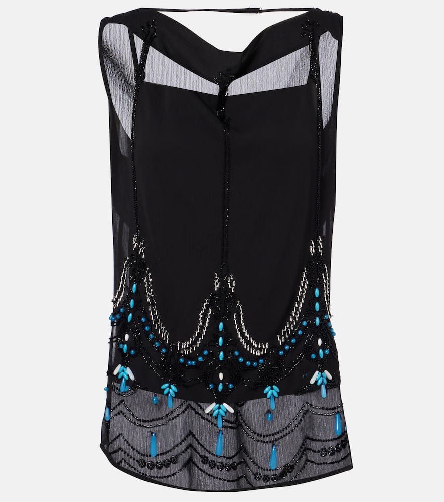 Xu Zhi Beaded Jersey Top In Black